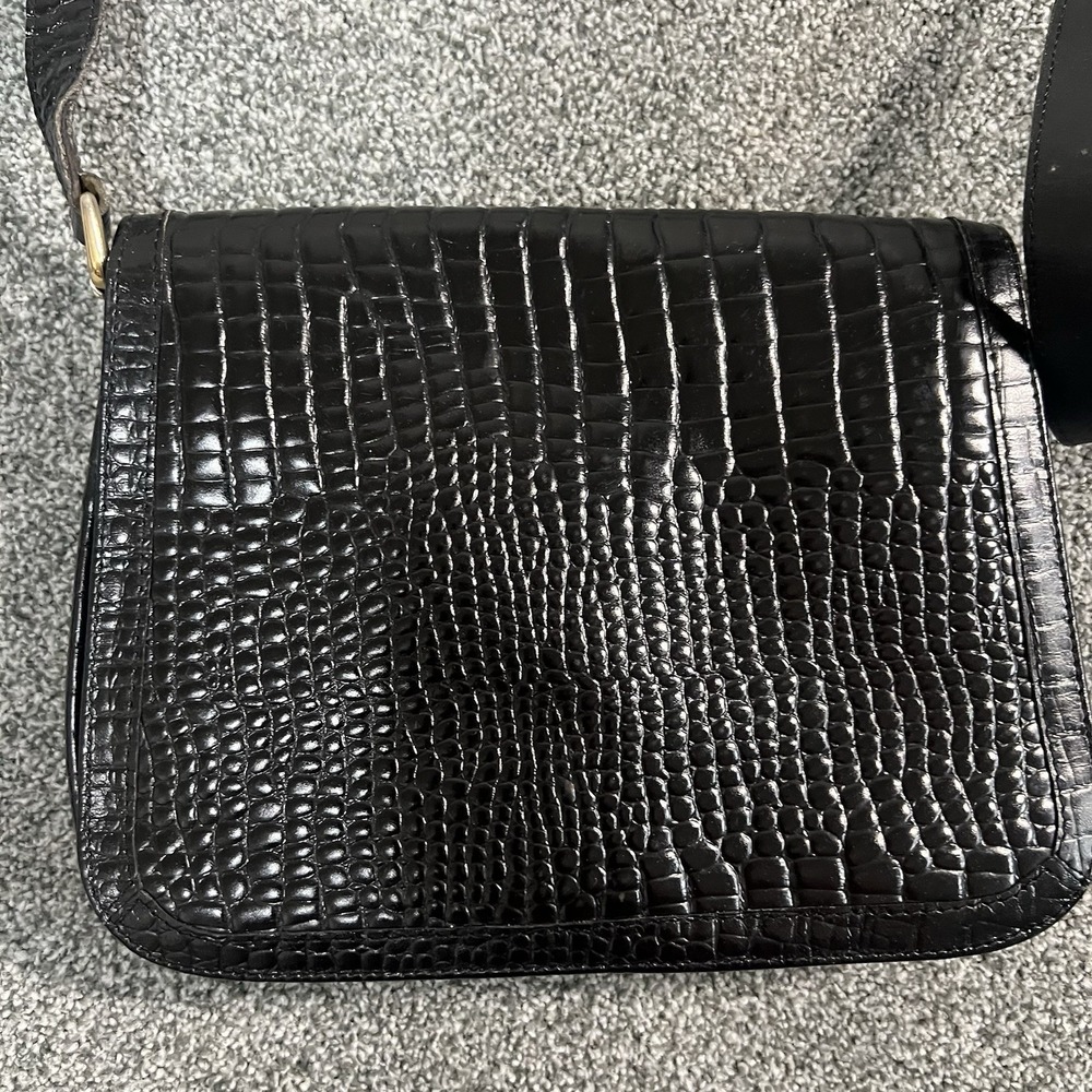 Black Croc Embossed Shoulder Bag Faux Leather Adjustable Strap Y2K Purse - Picture 2 of 7